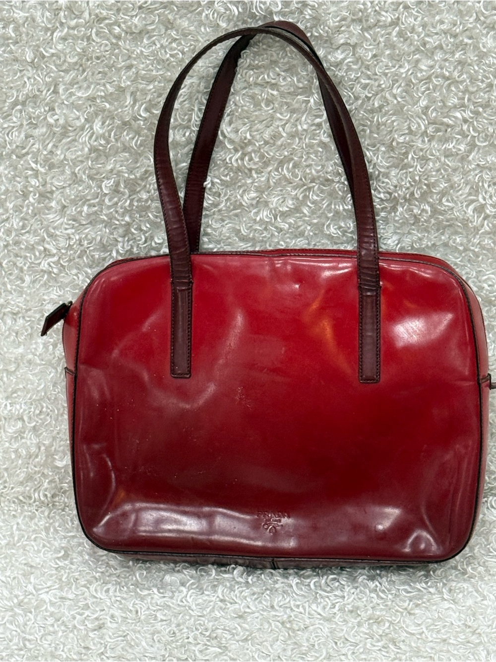 PRADA Spazzolato Burgundy patent leather shoulder bag